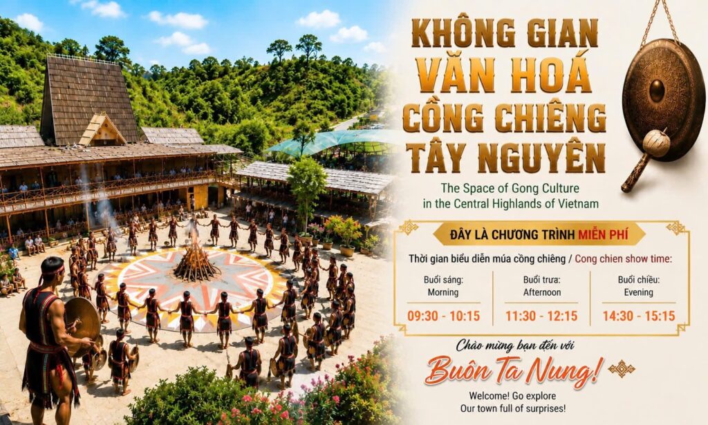 Tour check in Đà Lạt 2026 - Giao lưu cồng chiêng Tây Nguyên tại KDL Cao Nguyên Hoa