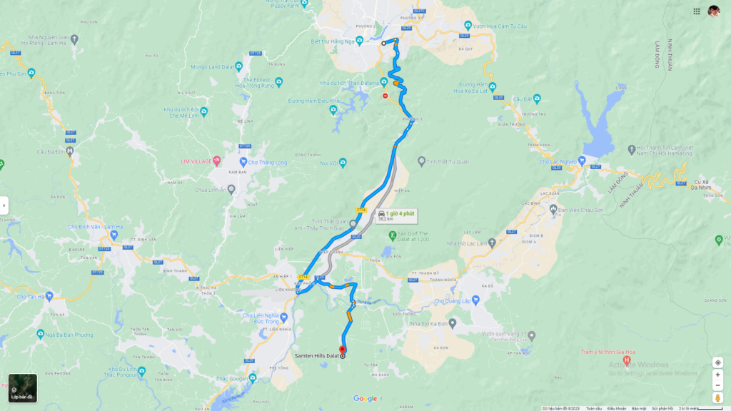 Đường tới Samten Hills Đà Lạt trên google map